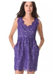 Shoshanna Anthropologie Sierra Lace Dress Size 8 Violet Sleeveless V Neck