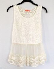 Floral Lace Coverup Boho Embellished Ivory Tank Top, Small