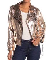 ENGLISH FACTORY Metallic Faux Leather Pocketed Full Zip Light Moto Jacket Sz S