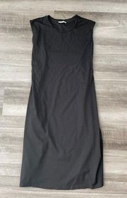 T.S Black Midi Dress Stretch Cinch Back S Sleeveless A7