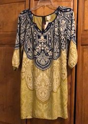 NWT Boutique Navy Mustard Long Sleeve Shift Dress