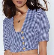 Nastygal Blue Gingham Print Square Neck Crop Top