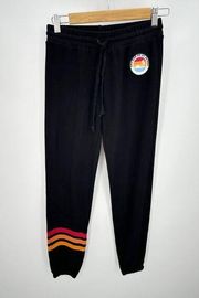 Spiritual Gangster Black Drawstring Red Orange Stripe Sweatpants Women's X-Small