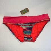 Title Nine Swimsuit Womens XS Bikini Bottoms Pink Blue Striped Aztec NWT