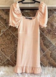 Vero Moda Tangerine and White Ribbed Ruffle Mini Dress Juniors Size Medium NWOT
