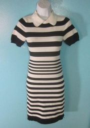 Karen Millen 1 Womens Striped Black White Bodycon Sheath Size XXS Collared