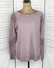 Knox Rose Lace Trim Boatneck Sweatshirt Purple Large