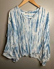 Seven 7 Womens Blouse Tunic SZ Medium Beach Boho Blue And White