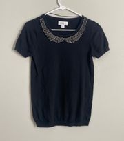 Beaded Collar Knit Top