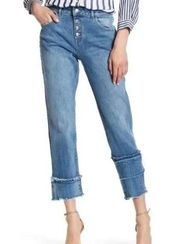 DL1961 Patti High Rise Straight Leg Jeans Frayed Raw Hem Button Fly Cool Blue