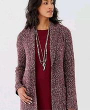 J. Jill Long Cardigan Sweater Duster Burgundy Red Knit One Button Cardigan Small