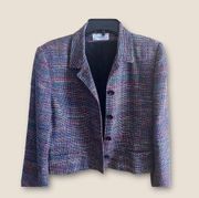 Vintage, USA made, colorful handwoven silk blazer, Soiree, buttons, Medium