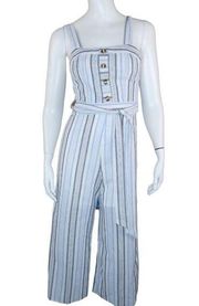 New Look Womens Blue White Striped Tank Jumpsuit Zip Closure Size 2 ButtonDetail