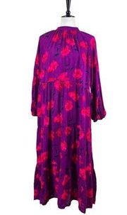 Maxi Dress High Neck Long Sleeves Purple Pink Floral Women’s Size L