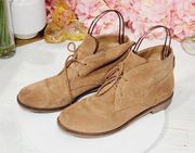 Lucky Brand Booties Camel Honey Tan Garboh Lace Up Suede Leather Boho Sz: 8M