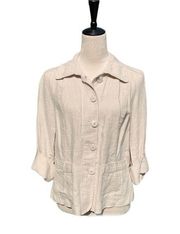 Charter Club 100% Linen Roll Tab Sleeve Button Down Top Casual Career Medium