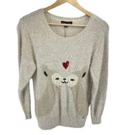 Black Rivet Womens Pullover Sweater Acrylic Metallic Fluffy Llamas Beige Small