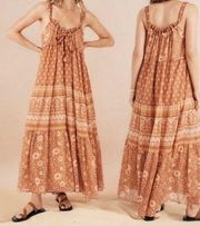 Spell & The Gypsy Utopia Strappy Maxi Sundress Cinnamon Tan Women’s Size Small