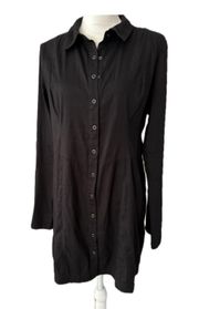 Cotton Snap Closure Black Shirt Dress