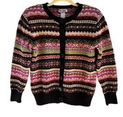 Tiara International Vintage Fair Isle Cardigan Colorful Sweater Small