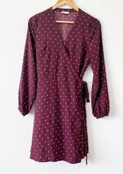 Maroon Polka Dot Wrap Dress