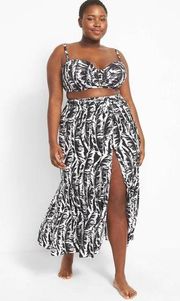 Cacique Swim Woven Skirt Cover-Up Maxi Skirt, Palm Leaves Black|White Size 14/16