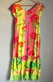 Jams World Womens Multicolor Floral Tiered Hem Cap Sleeve Maxi Dress Size Medium