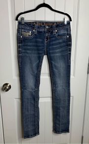 Rock Revival straight embellished beaded pockets jeans size 27 equestrian