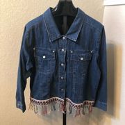 Carole Little Crochet/ Fringed Denim Jacket Sz  24