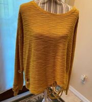 Shredded distressed Mustard Sweater XL