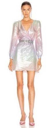 🆕 OLIVIA RUBIN Meg Pastel Ombre Metallic Lamé Wrap Dress Sz 6