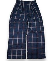 Lulus Plaid Paper Bag Waist Wide Leg Pants Womens Medium Blue