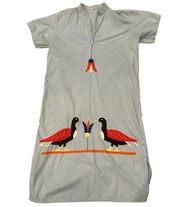 Vintage 70s Patchwork Embroidered Bird Tunic Dress Comfy Unique