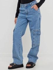new york and Company medium wash baggy cargo jeans size 30W
