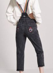 LASER KITTEN X Forever 21 Black Wash Rainbow Pride Suspender Cropped Overalls M