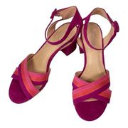 X Appeal Halsey Open Toe Pink Ankle Strap Stacked Heel Sandal