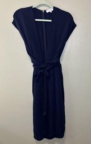 Reiss Maxime Plain Slim Fitted Dress Navy Blue Midi Womens 4