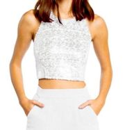 Dress the Population Ashton Cropped Halter Top Sequin Off White Size XS