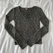 Aeropostale Heather Grey Lace-Up Long Sleeve Crop Top