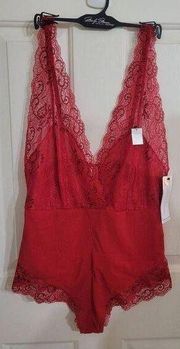 Marilyn Monroe Lacey Red Deep Plunge Intimates BodySuit Size M