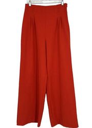 Forever 21 Coral Red Wide Leg Trousers Pants Pleated Front High Rise Size L