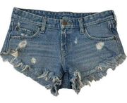 BDG Women’s 26 Shorts Low Rise Dolphin Cut Off Distressed Blue Jean Short Denim