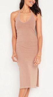 Fitted Ribbed Halter Midi Dress