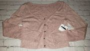 NWT Arizona Jean Co Jrs Size Large Button-Up Pink Long-Sleeve Crop Top
