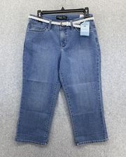 Riders Lee Jeans Capri Mid Rise Size 6 with White Belt Medium Wash