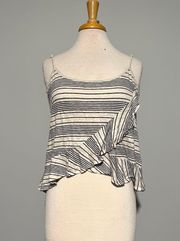 White Navy Blue Striped Linen Tank Top