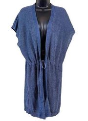 Lafayette 148 New York Vest Blue Marled Long Line Hemp Cardigan