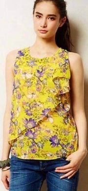 Anthropologie HD in Paris Anthropolgie Yellow Floral Flowy Lightweight Tank Size 4