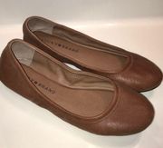 Lucky Brand Women’s Emmie Leather Brown Lace-Up Back Ballet Flats