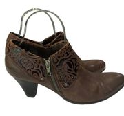 BOC Born Concept Misha Ankle Booties Heels Brown Tooled Leather Size 10